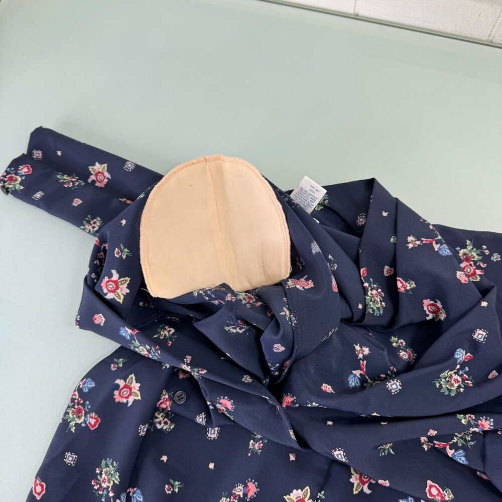 Pendleton Double Breasted Blouse Size LP 12 Petite Floral Shoulder Pads Navy - Picture 7 of 10